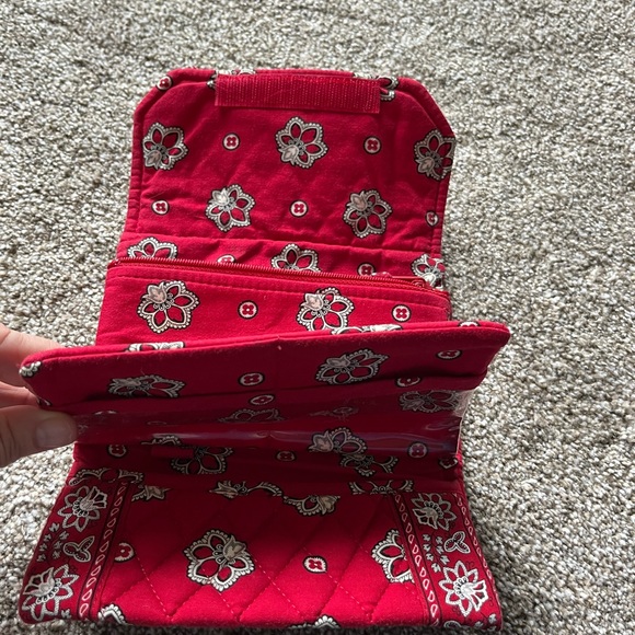 Vera Bradley clutch with Velcro closure. Multiple pockets, dark red and cream. - Picture 3 of 3